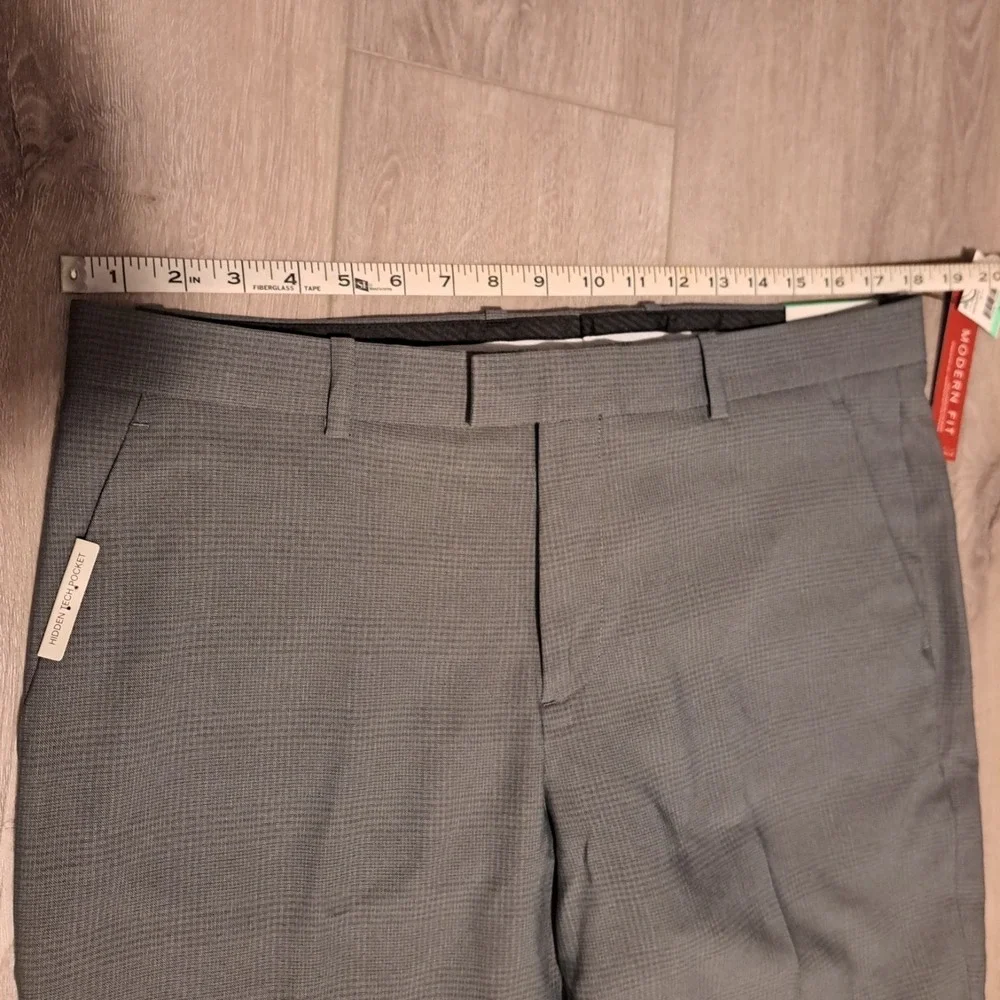 Perry Ellis Mens Modern Fit Dress Pant 36x30* Gray Windowpane Stretch Luxury NWT